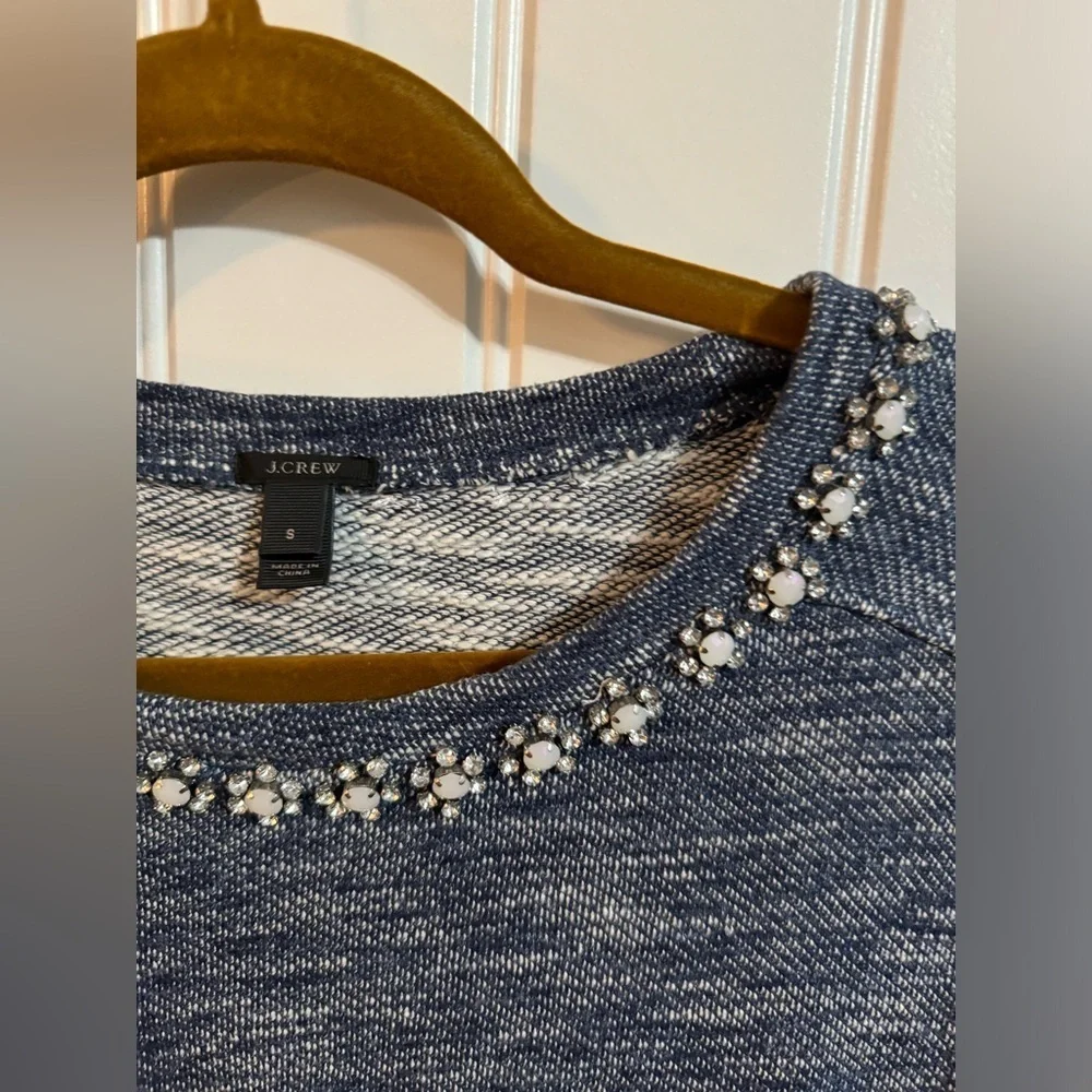 J Crew Blue Jeweled Rhinestone Pullover - Picture 3 of 5
